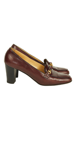 1970s Burgundy Leather Horsebit Loafer Heels