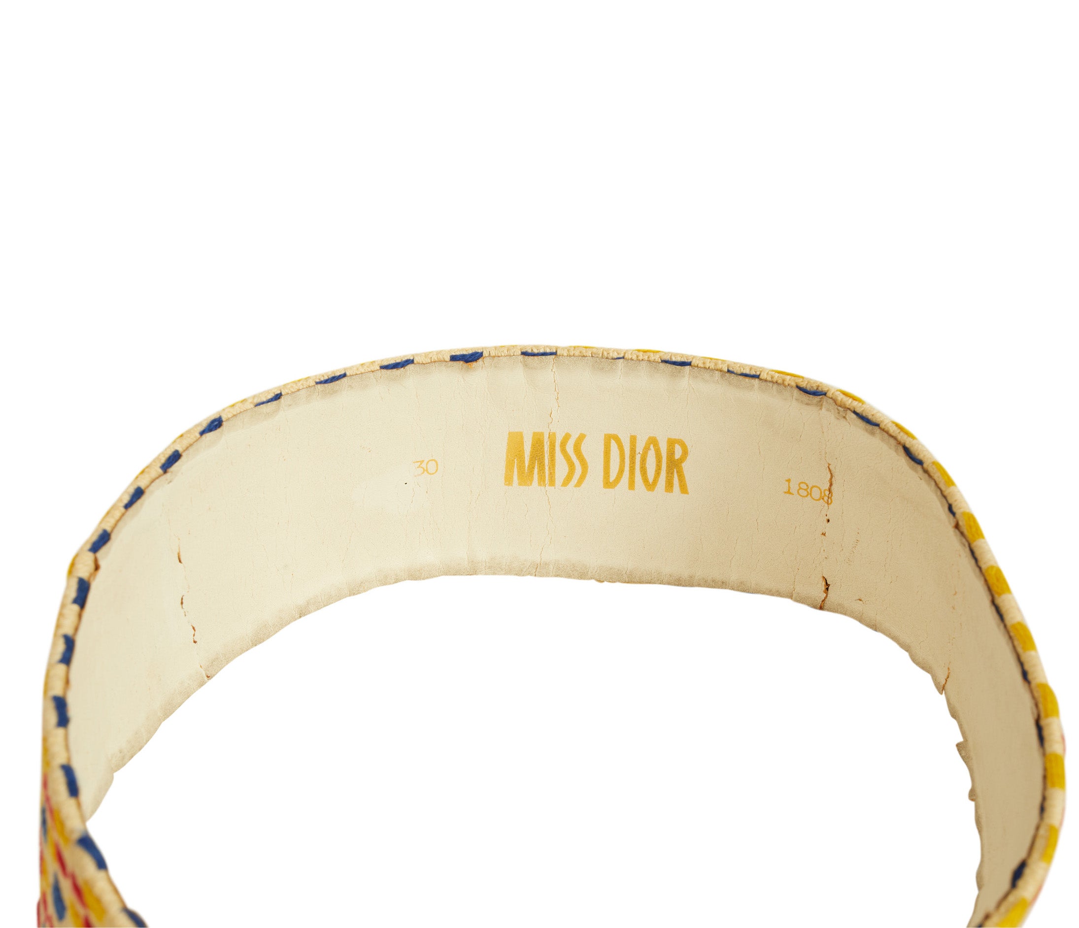 c. 1970 Miss Dior Mod Wide Fabric & Leather Belt