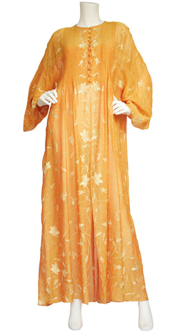 1970s Embroidered Orange Chiffon Caftan
