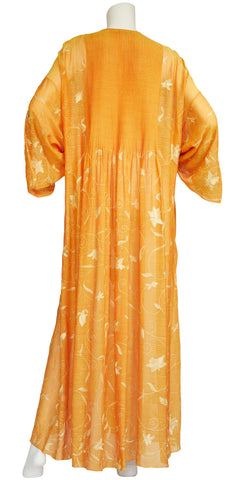 1970s Embroidered Orange Chiffon Caftan