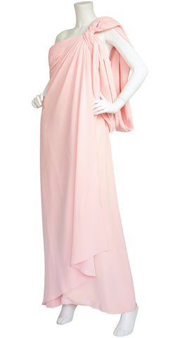 1980s Pink Silk Draped Jersey Goddess Gown