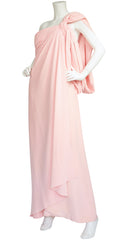 1980s Pink Silk Draped Jersey Goddess Gown
