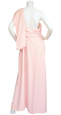 1980s Pink Silk Draped Jersey Goddess Gown