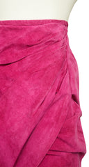 1980s Hot Pink Ruched Suede Mini Skirt