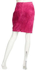 1980s Hot Pink Ruched Suede Mini Skirt
