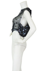 1920s Large Black Paillette Sequin Silk Chiffon Evening Top
