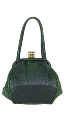 1930s Art Deco Hexagon Clasp Green Snakeskin Handbag