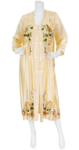 Stunning Hand Embroidered Floral Peach Silk Robe
