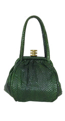 1930s Art Deco Hexagon Clasp Green Snakeskin Handbag