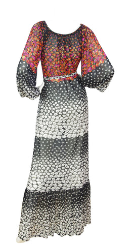 1970s Floral Balloon Sleeve Maxi Dress