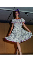 1977 S/S Rosebud Print Cream Silk Blouse & Skirt Set