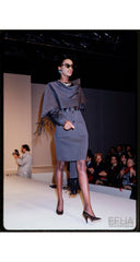 1989-90 F/W Runway Black Leather Fringe Sweater Dress