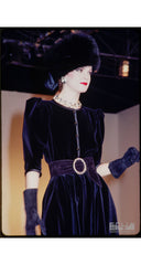 1983 F/W Black Cotton Velvet Puff Sleeve Blouse