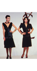 1983-84 F/W Smocked Sequin Black Crepe Cocktail Dress