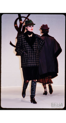 1984-85 F/W Green & Black Plaid Wool Velvet Collar Jacket