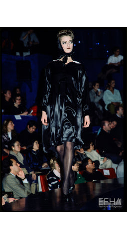 1985 F/W Runway Black Silk Satin Babydoll Dress