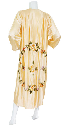 Stunning Hand Embroidered Floral Peach Silk Robe