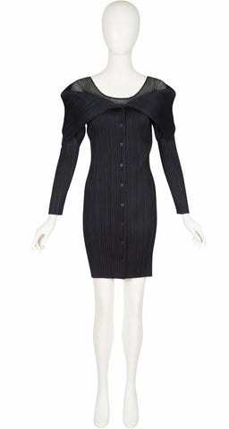 1990s Layered Black Button-Up Tunic Dress
