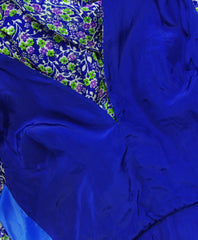 1970s Blue Floral Silk Chiffon Caftan Maxi Dress