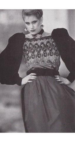 1981 Documented Velvet & Silk Taffeta Gold Threaded Blouse
