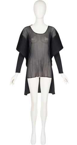 1990s Layered Black Button-Up Tunic Dress