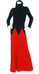 1970s Black & Red Zig-Zag Knit Maxi Dress