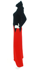 1970s Black & Red Zig-Zag Knit Maxi Dress