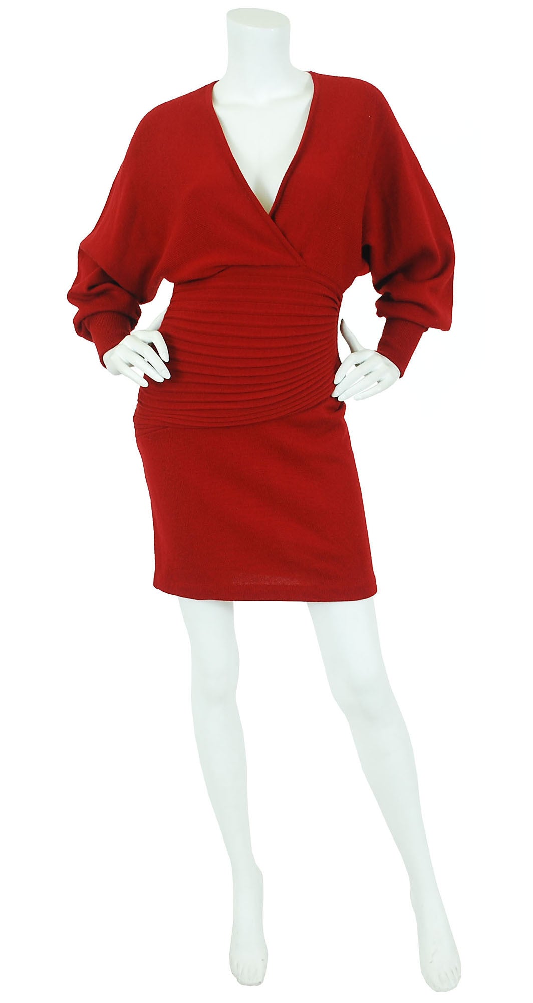 1980s Couture Numbered Red Wool Dress