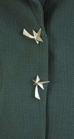 1990s Shooting Star Olive Wool Skirt Suit