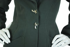 1990s Shooting Star Olive Wool Skirt Suit