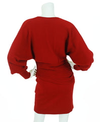 1980s Couture Numbered Red Wool Dress