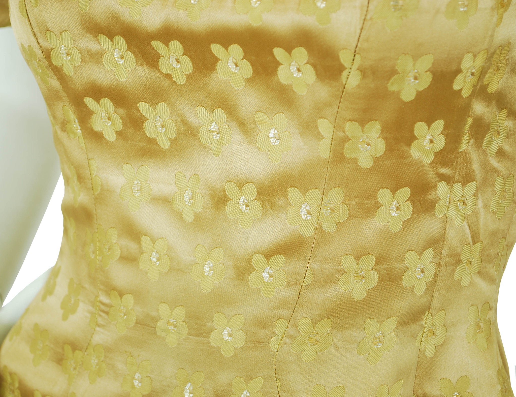 1950s Gold Silk Satin Dramatic Puff Sleeve Dress