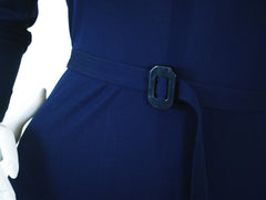 1970's Navy Jersey Deco Belt Maxi Dress