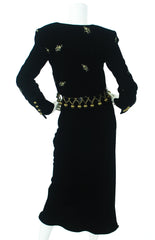 1989 F/W Gold Metallic Pom Pom Black Velvet Skirt Set