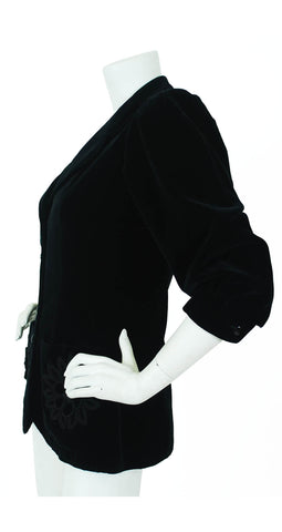 c.1970 Black Velvet Flower Applique Jacket