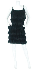 1960s Tiered Black Silk Chiffon Party Dress