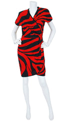 1984 S/S Red and Black Cotton Zebra Stripe Dress