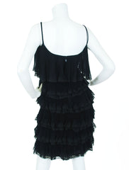 1960s Tiered Black Silk Chiffon Party Dress