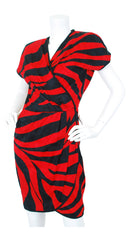 1984 S/S Red and Black Cotton Zebra Stripe Dress