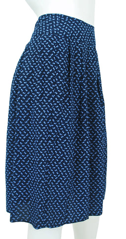 1970s Floral Textured Navy Silk Skirt