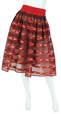 1980s Silk Organza & Gold Metallic Full Skirt