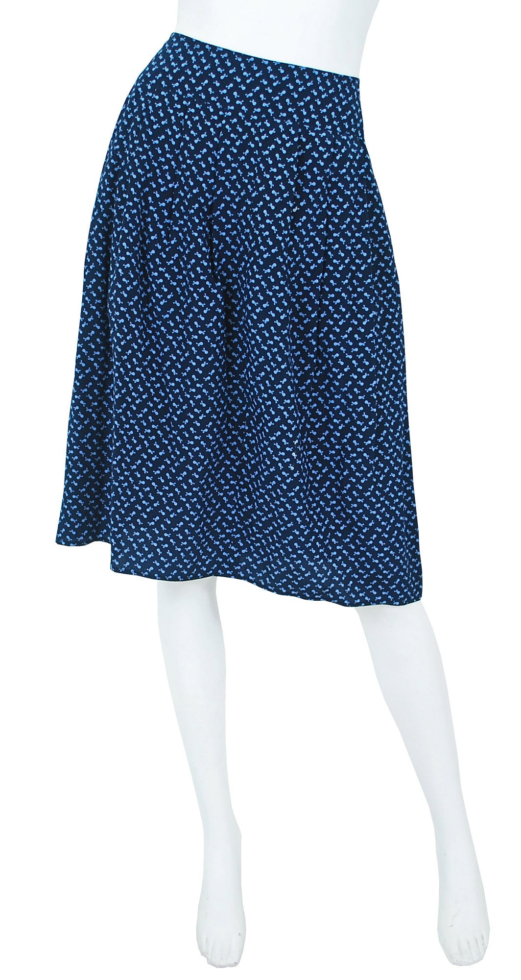 1970s Floral Textured Navy Silk Skirt