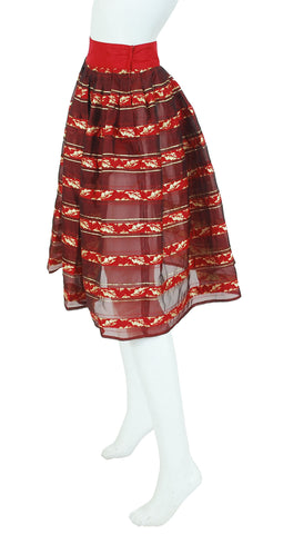1980s Silk Organza & Gold Metallic Full Skirt
