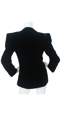 c.1982 Embroidered Lapel Black Velvet Blazer