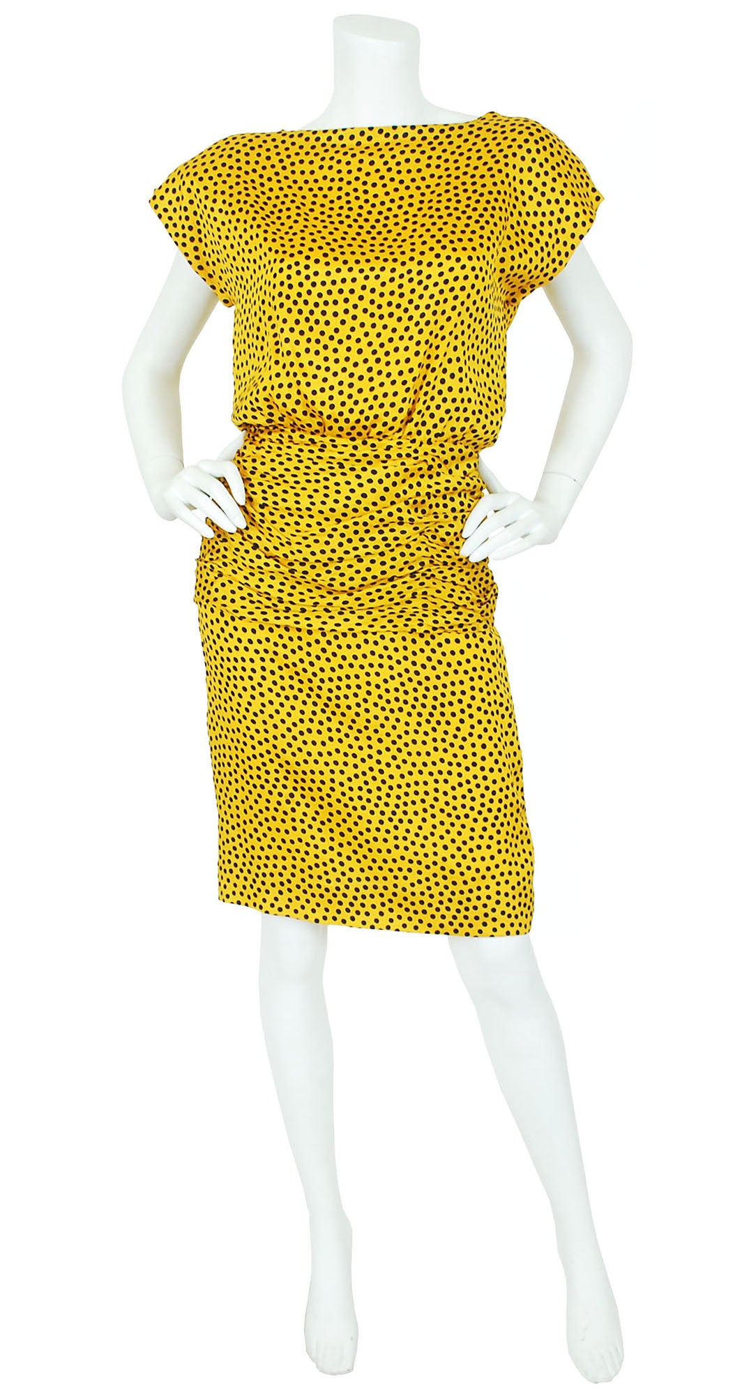 1985 S/S Documented Numbered Polka-Dot Yellow Silk Dress