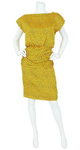 1985 S/S Documented Numbered Polka-Dot Yellow Silk Dress
