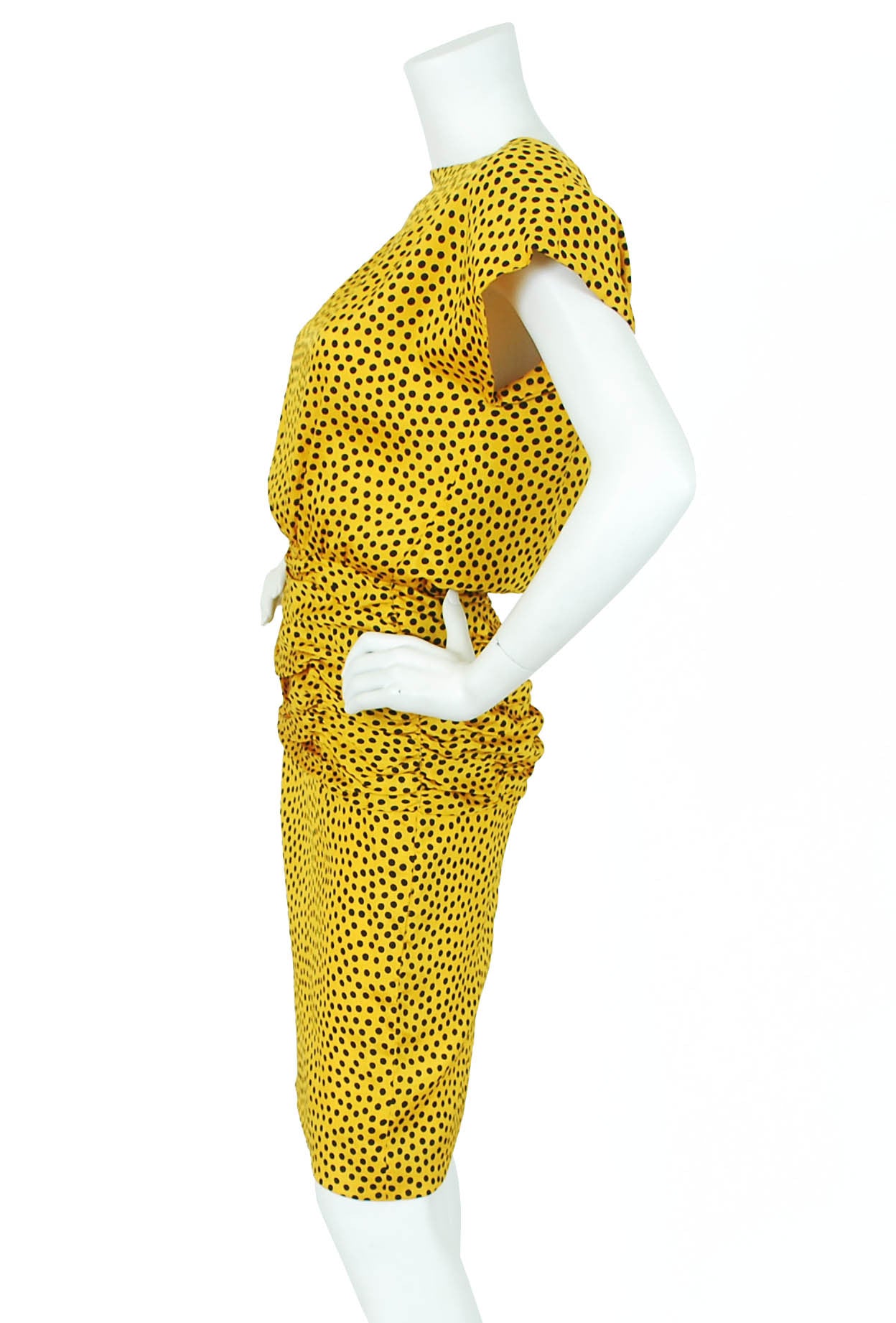 1985 S/S Documented Numbered Polka-Dot Yellow Silk Dress