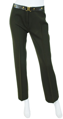1970s Brown Wool Logo Leather Trim Trousers