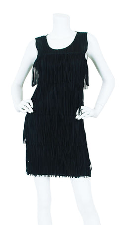 Pleats Please Black Fringe Mini Dress