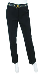 1970s Black Wool Logo Leather Trim Trousers